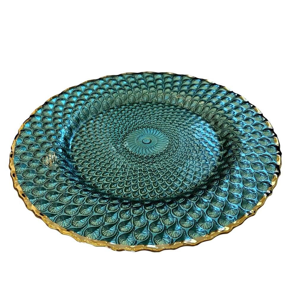 Luxe Emerald Green Peacock Turkish Glass Charger Plate 13in Holiday Decor New - Picture 2 of 10